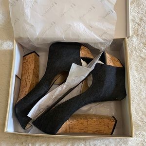 Cork heel denim platforms